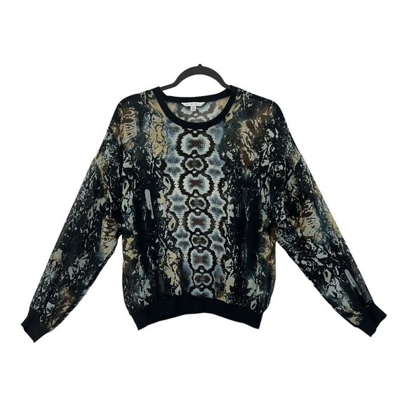 CAbi Womens Size Medium Black Python Print Sheer Blouse - Picture 2 of 5